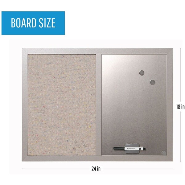 Combination Board,Fabric/Magnetic/Dry-Erase,24x18, GY